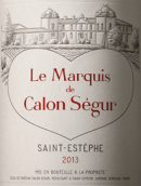 凯隆世家侯爵红葡萄酒(Le Marquis de Calon Segur, Saint-Estephe, France)