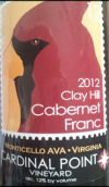 基點(diǎn)黏土山品麗珠紅葡萄酒(Cardinal Point Clay Hill Cabernet Franc, Virginia, USA)