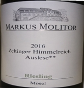 玛斯莫丽酒庄天堂园雷司令精选白葡萄酒(Markus Molitor Zeltinger Himmelreich Auslese Riesling, Mosel, Germany)