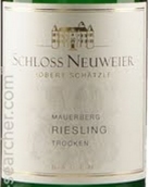 威爾城堡一級邁恩貝格雷司令干白葡萄酒(Weingut Schloss Neuweier Erste Lage Mauerberg Riesling Trocken, Baden, Germany)