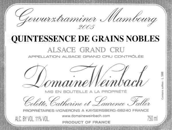 Domaine Weinbach Mambourg Gewurztraminer Quintessence de Grains Nobles ...