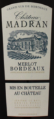 曼紅酒莊混釀干紅葡萄酒(Chateau Madran Bordeaux Merlot, Bordeaux, France)