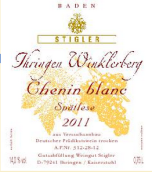 施蒂格勒依瑞恩温克乐堡白诗南迟摘干白葡萄酒(Weingut Stigler Ihringen Winklerberg Chenin blanc Spatlese trocken, Baden, Germany)