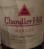 錢(qián)德勒山梅洛干紅葡萄酒(Chandler Hill Vineyards Merlot, Napa Valley, USA)