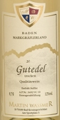 馬丁沃斯曼酒莊厄蘭侯爵古特德干白葡萄酒(Weingut Martin Wassmer Markgraflerland Gutedel QbA Trocken, Baden, Germany)