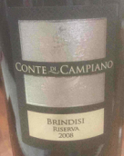 坎皮亞諾酒莊布林迪西珍藏紅葡萄酒(Conte di Campiano Brindisi Riserva, Puglia, Italy)