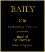 貝雷桑嬌維塞桃紅葡萄酒(Baily Vineyard & Winery Rose of Sangiovese, Temecula Valley, USA)