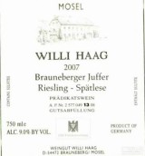 威利哈格布拉貝格佳芙兒雷司令遲摘葡萄酒(Willi Haag Brauneberger Juffer Spatlese Riesling, Mosel, Germany)