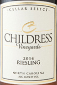 柴德里斯酒莊雷司令干白葡萄酒(Childress Riesling, North Carolina, USA)