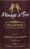 弗利埃都酒莊暢享系列赤霞珠紅葡萄酒(Folie a Deux Menage a Trois Decadence Cabernet Sauvignon, California, USA)