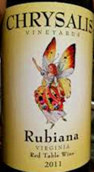 蝶蛹酒莊魯比亞干紅葡萄酒(Chrysalis Vineyards Rubiana, Virginia, USA)