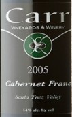 凱爾三溪園品麗珠干紅葡萄酒(Carr Vineyards & Winery Three Creek Vineyard Cabernet Franc, Santa Ynez Valley, USA)