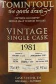 托明图尔1981年份单一桶陈苏格兰单一麦芽威士忌(Tomintoul Vintage 1981 Single Cask Single Malt Scotch Whisky, Speyside, UK)