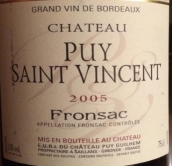 皮伊圣文森特酒莊干紅葡萄酒(Chateau Puy Saint Vincent, Fronsac, France)