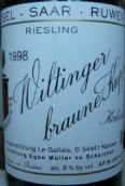 伊貢米勒威廷格雷司令逐粒精選甜白葡萄酒(Egon Muller - Scharzhof Wiltingen Braune Kupp Riesling Beerenauslese, Mosel, Germany)