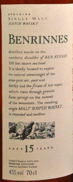 Benrinnes Aged 15 Years Single Malt Scotch Whisky, Speyside, UK-本