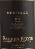 荒嶺梅里蒂奇干紅葡萄酒(Barren Ridge Meritage, Virginia, USA)