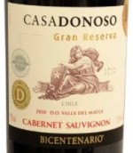 卡薩多諾索兩百年特級珍藏赤霞珠紅葡萄酒(Casa Donoso Bicentenario Gran Reserve Cabernet Sauvignon, Maule Valley, Chile)