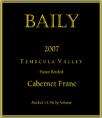 貝雷品麗珠干紅葡萄酒(Baily Vineyard & Winery Cabernet Franc, Temecula Valley, USA)