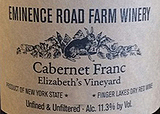 卓越之路酒莊伊麗莎白園品麗珠干紅葡萄酒(Eminence Road Farm Winery Elizabeth's Vineyard Cabernet Franc, New York, USA)