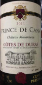 馬拉德酒莊卡納王子干紅葡萄酒(Chateau Malardeau Prince de Cana, Cote de Duras, France)