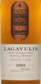 樂加維林1991年份單桶200周年蘇格蘭單一麥芽威士忌(Lagavulin 1991 Single Cask 200th Anniversary Single Malt Scotch Whisky, Islay, UK)