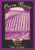 普里托山珍藏梅洛干紅葡萄酒(Cerro Prieto Reserve Merlot, Paso Robles, USA)