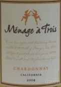 三人之家酒莊霞多麗干白葡萄酒(Menage a Trois Chardonnay, California, USA)