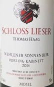 利塞爾-托馬斯堡溫勒內(nèi)日冕園雷司令珍藏白葡萄酒(Schloss Lieser Thomas Haag Wehlener Sonnenuhr Riesling Kabinett, Mosel, Germany)