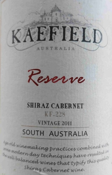 kaefield reserve shiraz cabernet, south australia, australia