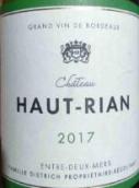 上日安酒莊白葡萄酒(Chateau Haut-Rian Blanc, Bordeaux, France)