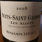 本杰明·勒胡酒莊阿洛（夜圣喬治村）紅葡萄酒(Benjamin Leroux Nuits-Saint-Georges Les Allots, Cote de Nuits, France)