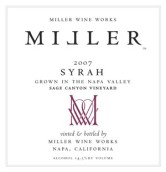 米勒神圣園西拉干紅葡萄酒(Miller Wine Works Sage Canyon Vineyard Syrah, Napa Valley, USA)