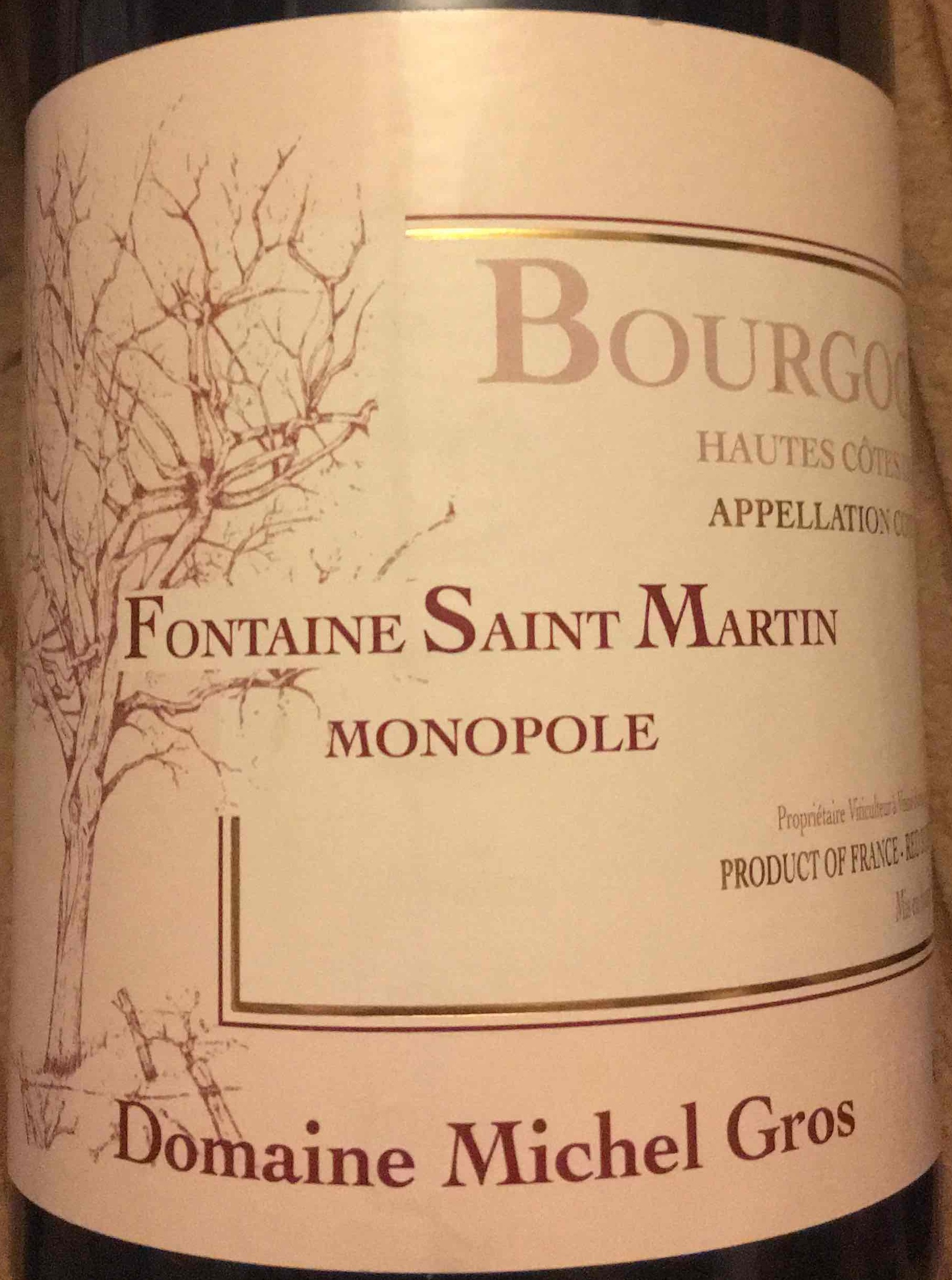 Domaine Michel Gros Fontaine Saint Martin Monopole, Hautes Cotes